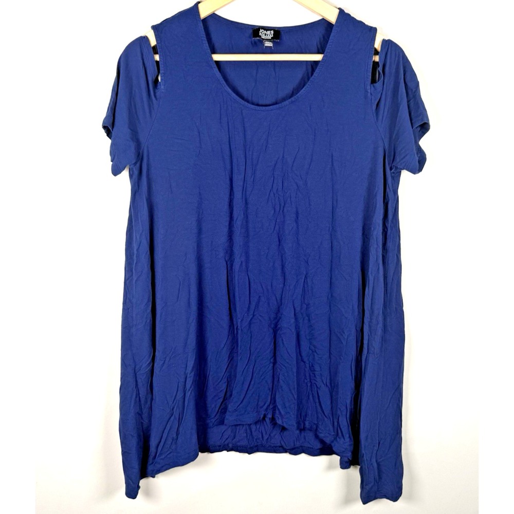Jones‎ New York Women's Short Sleeve Cold Shoulder Tunic Top Blue Size XL